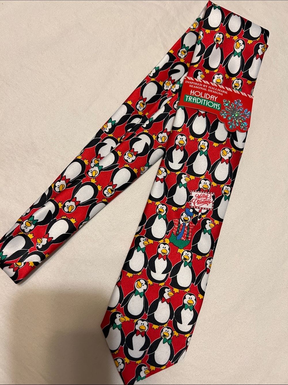 Red Penguin Print Men's Tie